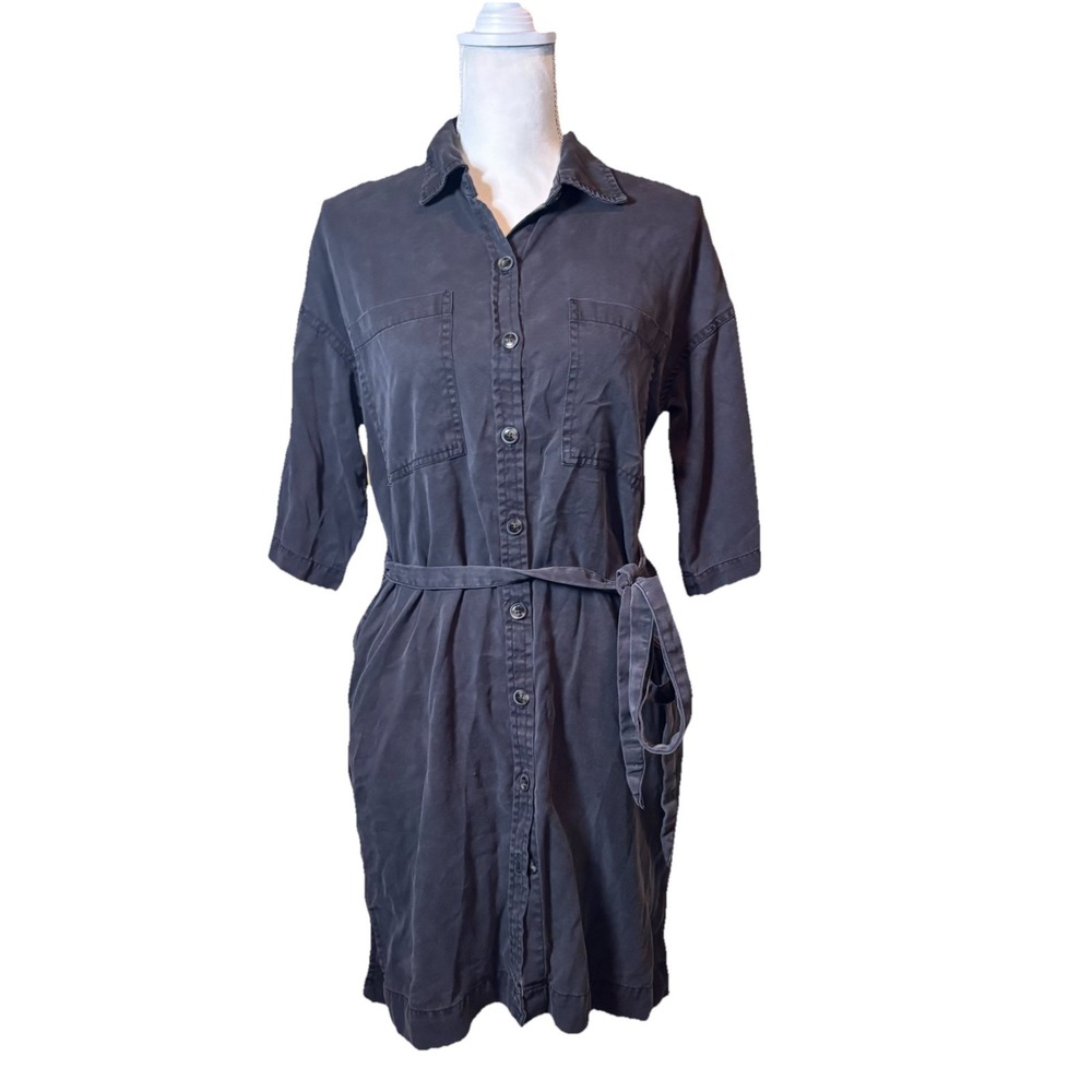 Marine Layer XS Charcoal Gray Tencel‎ Shirt Dress Belted Pockets Button Front